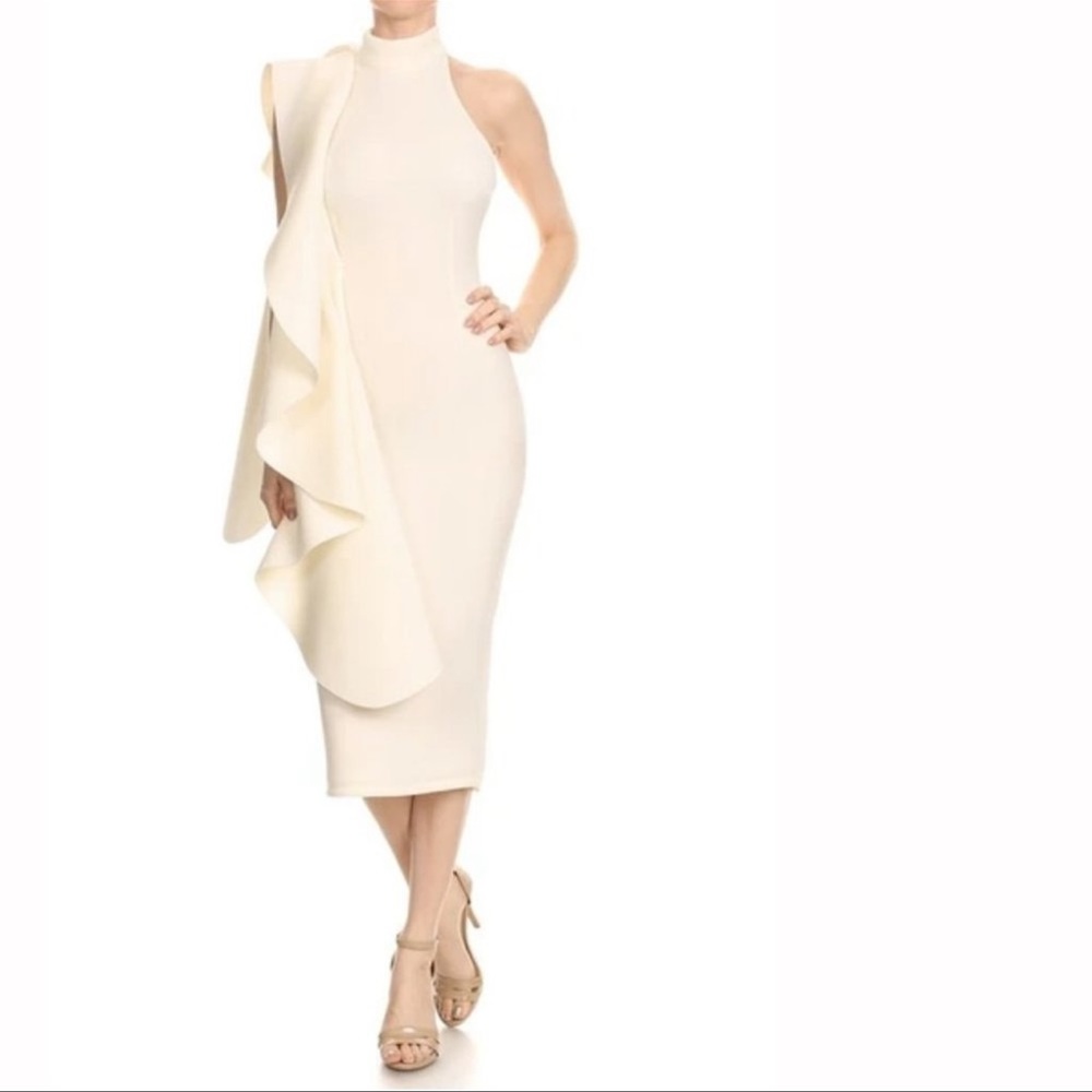 Halter Neck Body Con Dress with Statement Ruffle - Picture 5 of 5